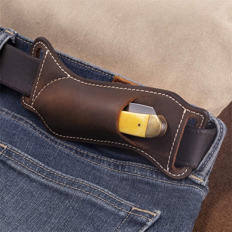 Edc Carry Knife - 屋外用、本革製、腰に装着できるEDCナイフ用シース／ポーチ。ベルトに通して携帯可能。折りたたみナイフやバリソングナイフに最適。